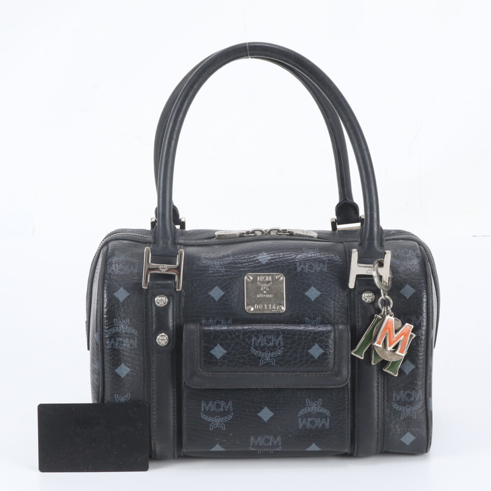 MCM Visetos Leather Handbag Mini Boston Bag Tote Black Women's